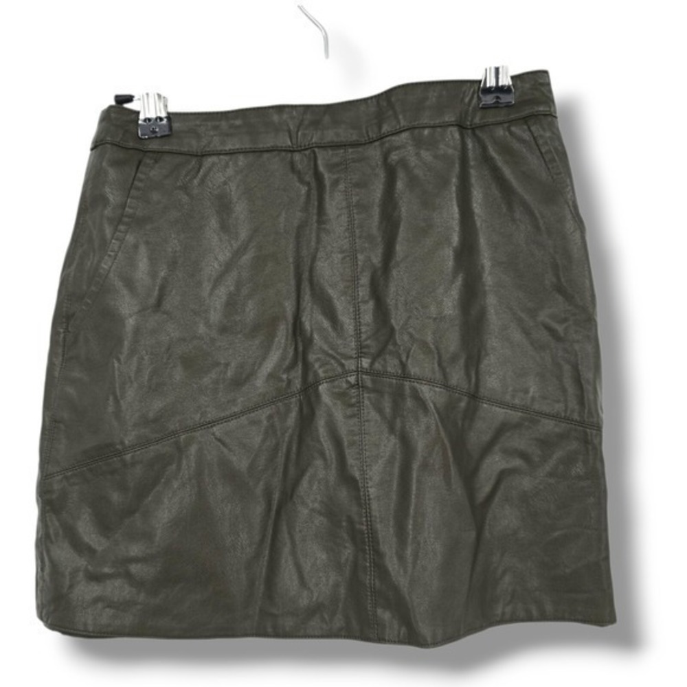 Jun & Ivy Faux Leather Mini Skirt Olive Green Zipper Back XS
